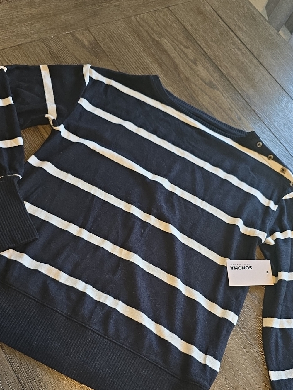 Sonoma Navy and White Striped Crewneck Sweater